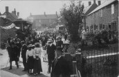 MPA176 1905 Seavington Friendly Society  Richard Warry nearest the camera with bowler hat, in the centre with bowler Rev. Billings, Mr Vaux in bowler by engine.
