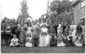 AND008 1955 Seavington School Mayday 
Photo taken by D J Wheadon - Pauline Pippin, Douglas Eddington, Jean Pippin, David Eddingham, Melvin Bool, Mary Scammel, Hubert Scammel, Pamela Tolman, Jane Male, Keith Male, David Swain, Tony Eddington, John Callow, Julie Wills, Veronica Sills, Wendy Swain, Barbara Scott, Gillian Pippin, Pat Eddington, David James, Billy Dark, Michael Sills, Terry Whitmarsh, Michael Swain (Willow) Joanna Gore, Angela Goddard, Mary Swann, Carol & Christine Wensley - twins, Dickie(?) Bennett.  Photo taken in Mrs Coneney's garden (Orchard Close - now Cottage)